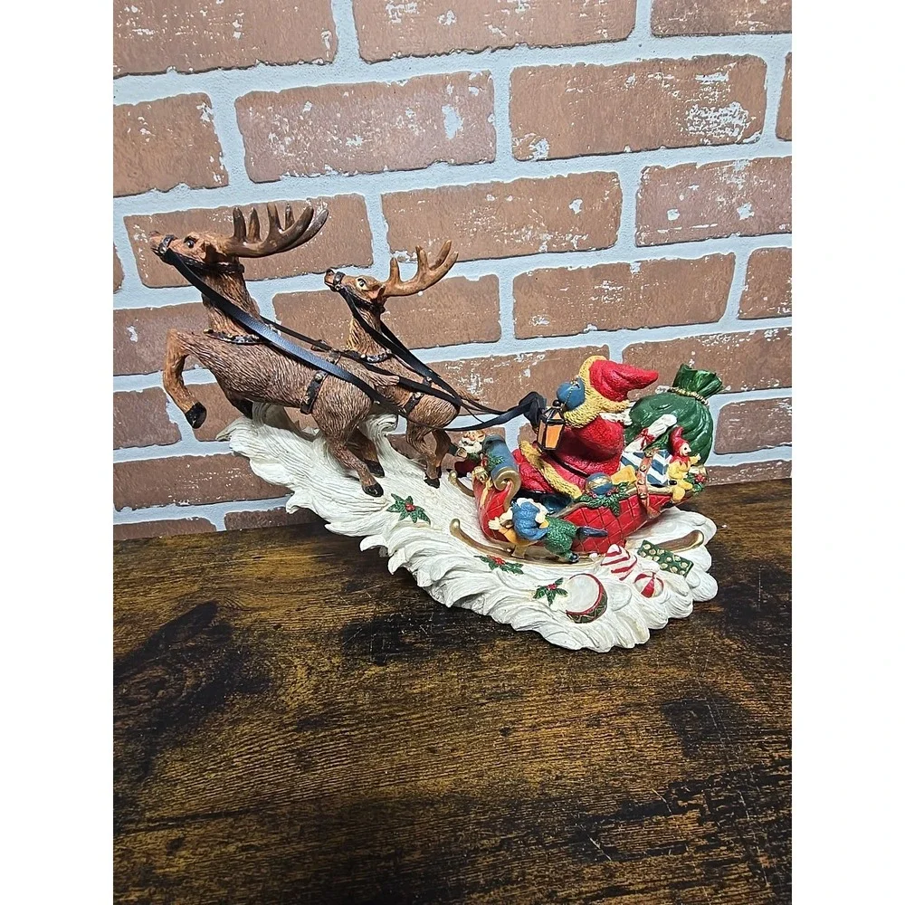 Vtg Santa‎ On His Sleigh Reindeer Holiday Style Figurine 12